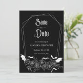 Gothic Bloemen Zwart Bruiloft Save the Date Kaart (Staand voorkant)