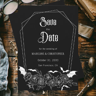 Gothic Bloemen Zwart Bruiloft Save the Date Kaart