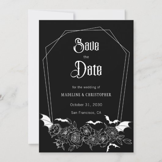 Gothic Bloemen Zwart Bruiloft Save the Date Kaart (Voorkant)