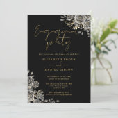 Gothic Bloemen Zwart en Goud Verlovingsfeest Kaart (Staand voorkant)