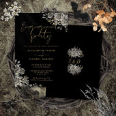 Gothic Bloemen Zwart en Goud Verlovingsfeest Kaart