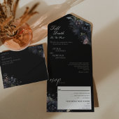 Gothic Bloemen Zwart Tot de Dood Doen Ons Deel Bru All In One Uitnodiging