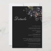 Gothic Bloemen Zwart Tot Dood Bruiloft Details en Kaart (Achterkant)