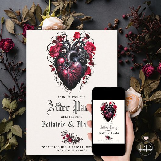 Gothic Bloemenhart Crimson Cherry na feest Save The Date