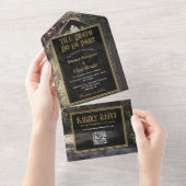 Gothic Bloemige Tuin Bruiloft QR-code All In One Uitnodiging (Afscheurbaar)