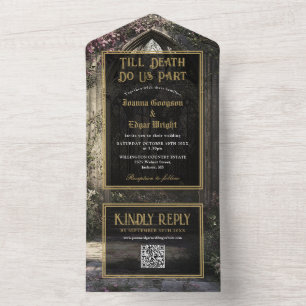 Gothic Bloemige Tuin Bruiloft QR-code All In One Uitnodiging
