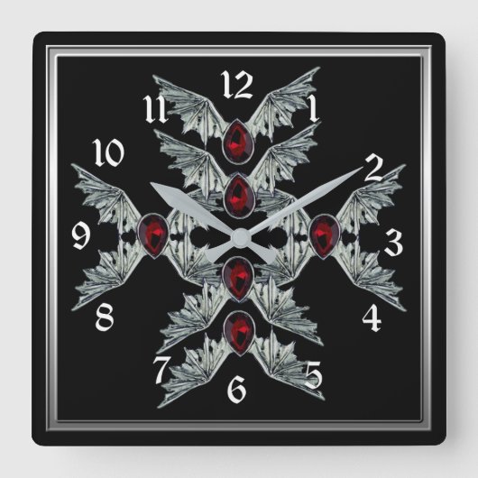 Gothic Blood Bat Wings Square Clock Vierkante Klok (Voorkant)