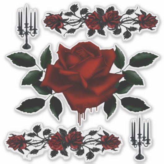 Gothic Blood Roos en Candelabra Sticker (Voorkant)