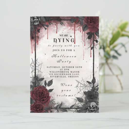 Gothic Blood Rozen Halloween Party Kaart (Staand voorkant)
