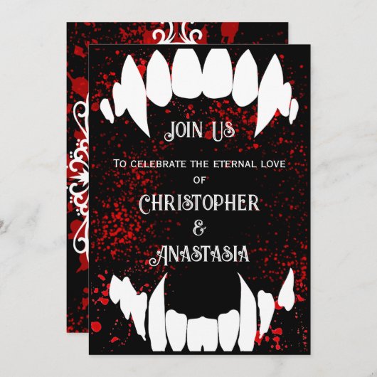Gothic Blood Spatter Vampier Bruiloft Uitnodiginge Kaart (Voorkant / Achterkant)
