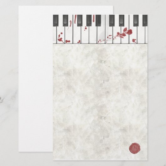 Gothic Bloodgekleurde Piano Stationery Briefpapier (Voorkant / Achterkant)
