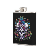 Gothic Bloom - Mystieke Bloemen Schedel Pixel Art Heupfles (Links)