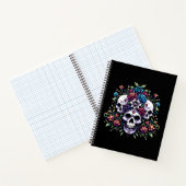 Gothic Bloom - Mystieke Bloemen Schedel Pixel Art Notitieboek (Binnen)