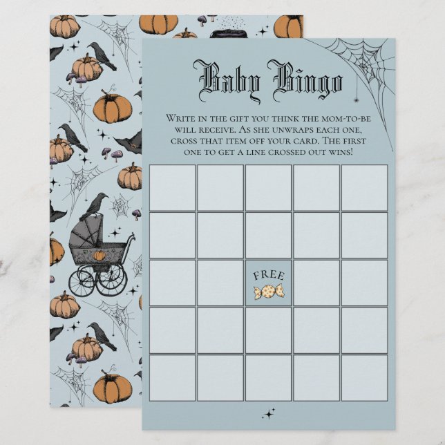 Gothic Blue Baby Bingo Baby shower spel (Voorkant / Achterkant)