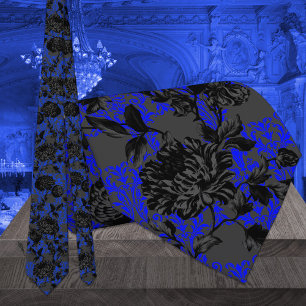 Gothic Blue & Black Floral Elegant Wedding Stropdas