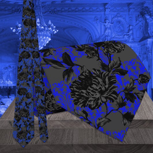Gothic Blue & Black Floral Elegant Wedding Stropdas