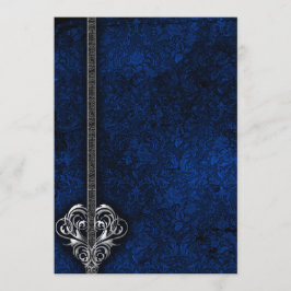 Gothic Blue Damask Silver Heart bruiloft Kaart