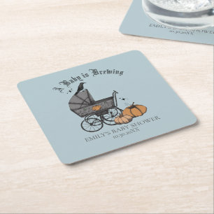 Gothic Blue Een Baby is Brouwen Herfst Baby shower Kartonnen Onderzetters