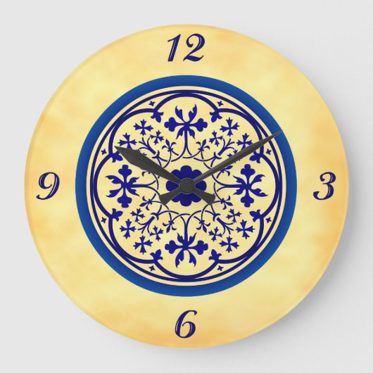 Gothic Blue Element op Faux Parchment Wall Clock Grote Klok (Voorkant)