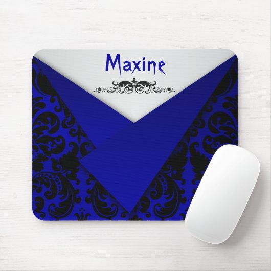 Gothic Blue en Black Damask Mousepad Muismat (Met muis)