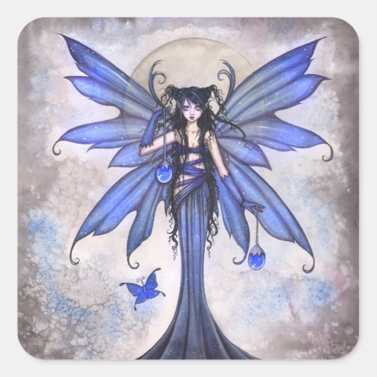 Gothic Blue Fairy Fantasy Kunststickers Vierkante Sticker (Voorkant)