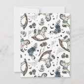 Gothic Blue Floral Rocking Horse Baby shower Bedankkaart (Achterkant)