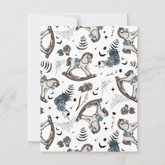 Gothic Blue Floral Rocking Horse Baby shower Bedankkaart (Achterkant)