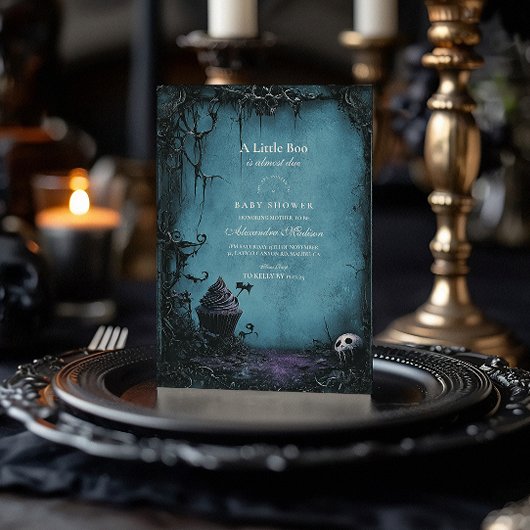 Gothic Blue Halloween Baby shower Kaart