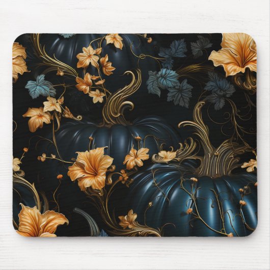 GOTHIC BLUE HALLOWEEN POMPOENEN GEEL BLOEMEN MUISMAT (Voorkant)