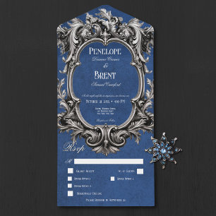 Gothic Blue Moody Victoriaans Lijst Diner All In One Uitnodiging