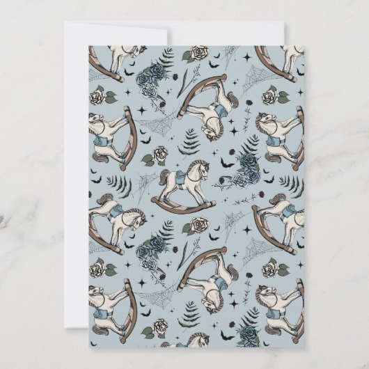 Gothic Blue Rocking Horse Pattern Baby shower Kaart (Achterkant)
