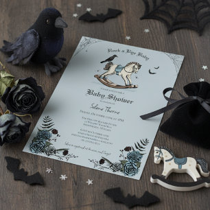 Gothic Blue Rocking Horse Pattern Baby shower Kaart