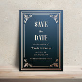 Gothic Blue & Roos Gold Bewaar de datum Folie Uitnodiging