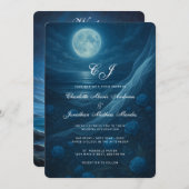 Gothic Blue Skeleton Couple Beach Moon Wedding Kaart (Voorkant / Achterkant)