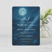 Gothic Blue Skeleton Couple Beach Moon Wedding Kaart (Staand voorkant)
