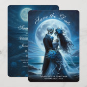 Gothic Blue Skeleton Couple Wedding Save the Date (Voorkant / Achterkant)