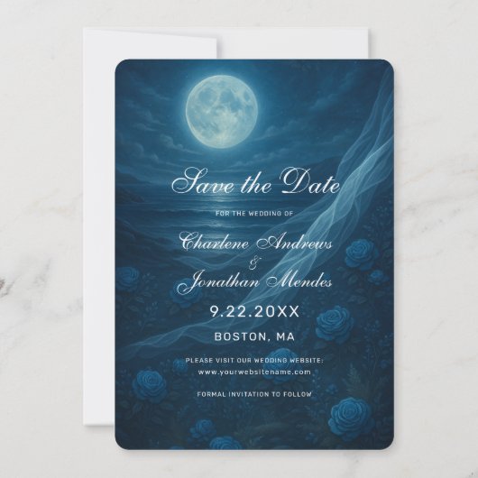 Gothic Blue Skeleton Couple Wedding Save the Date (Achterkant)