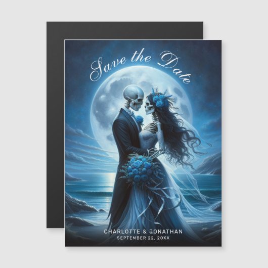 Gothic Blue Skeleton Couple Wedding Save the Date (Voorkant / Achterkant)