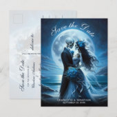 Gothic Blue Skeleton Couple Wedding Save the Date Aankondigingskaart (Voorkant / Achterkant)