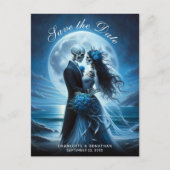 Gothic Blue Skeleton Couple Wedding Save the Date Aankondigingskaart (Voorkant)