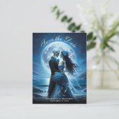 Gothic Blue Skeleton Couple Wedding Save the Date Aankondigingskaart (Staand voorkant)