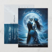 Gothic Blue Skeleton Couple Wedding Save the Date Aankondigingskaart (Voorkant / Achterkant)