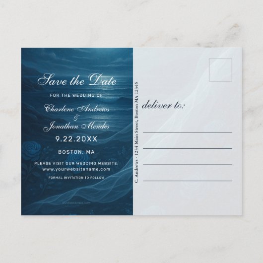 Gothic Blue Skeleton Couple Wedding Save the Date Aankondigingskaart (Achterkant)