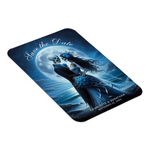 Gothic Blue Skeleton Couple Wedding Save the Date Magneet (Rechterzijde)