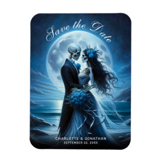Gothic Blue Skeleton Couple Wedding Save the Date Magneet