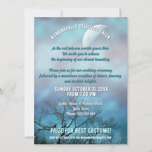 Gothic Blue Volle Maan voor bruiloften en Hallowee Kaart (Achterkant)