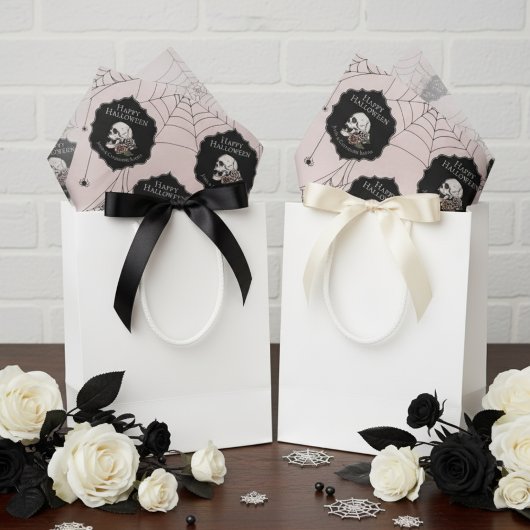 Gothic Blush Roze Bloemen Schedel Halloween Tissuepapier
