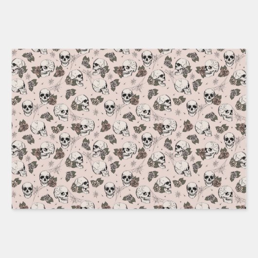 Gothic Blush Roze Schedels en Strepen Halloween Inpakpapier Vel (Voorkant 3)