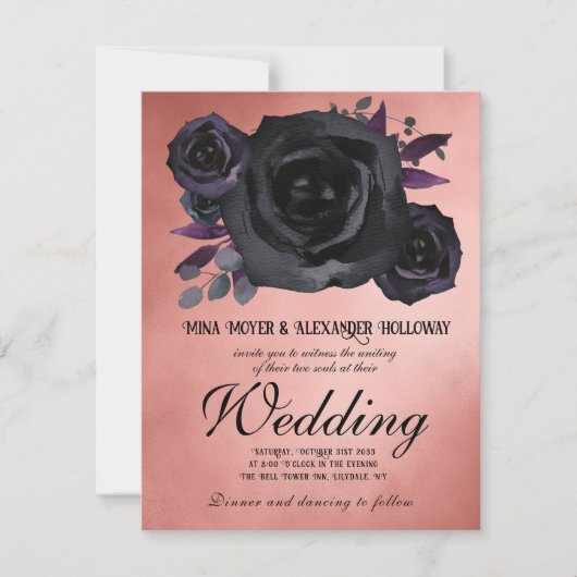  Gothic Blush Zwart Roos QRC Wedding Kaart (Voorkant)