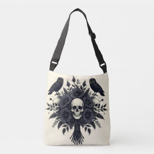 Gothic boeket met drie schedels en twee uilen crossbody tas
